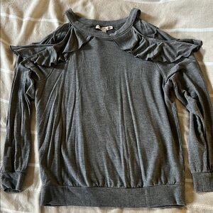 Express Gray Ruffle Cold Shoulder Top